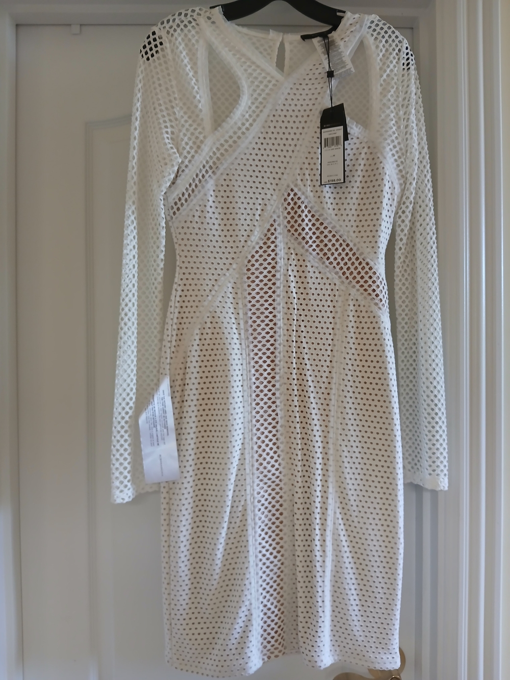 BCBGMaxAzria White Long-Sleeve Mesh Panel Dress